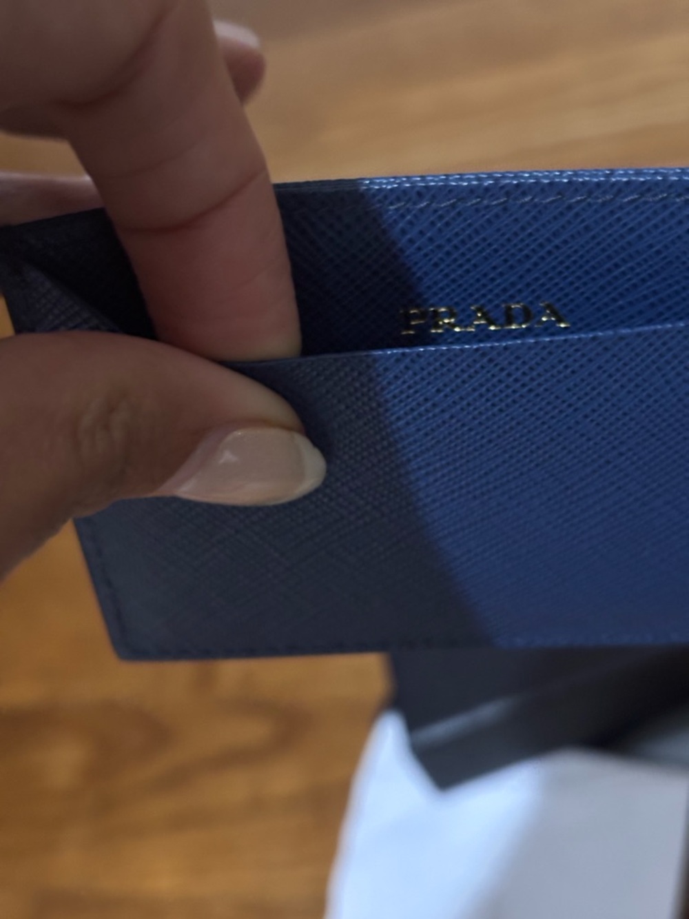 Prada Navy Bluette Saffiano Card Holder Case with Gold Triangle Logo - Picture 4 of 5